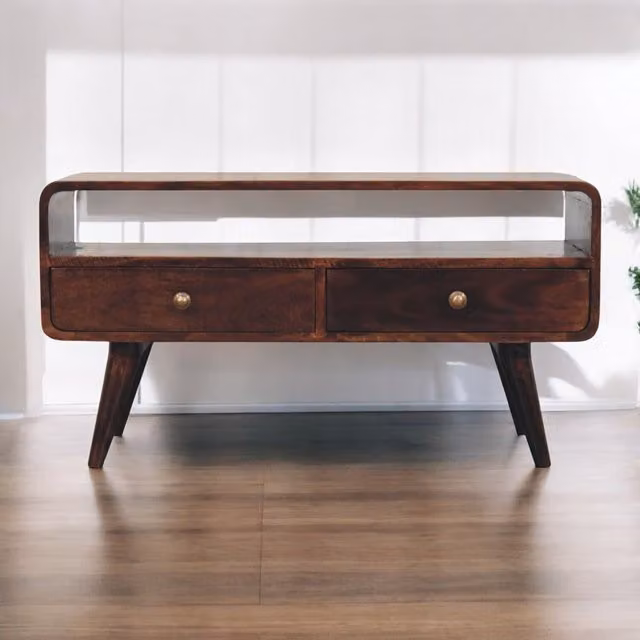 Artisan Furniture Solid Wood Curved California Walnut Media Unit in Brown