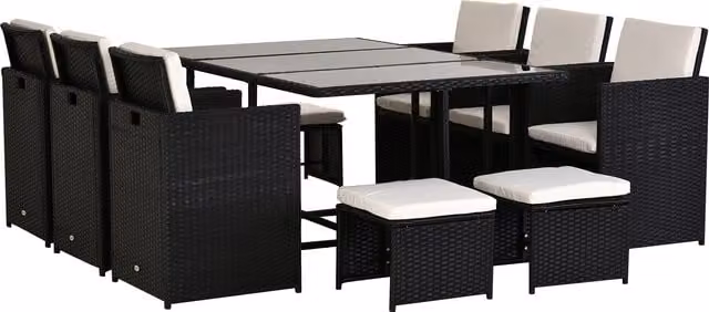 Outsunny 11-Piece Rattan Garden Dining Set with Glass Top Table and Chairs in Black – 1