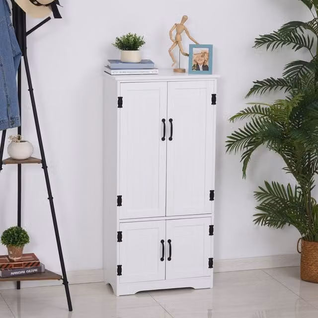 HOMCOM Modern White Freestanding Storage Cabinet with Hinged Doors and Internal Shelves