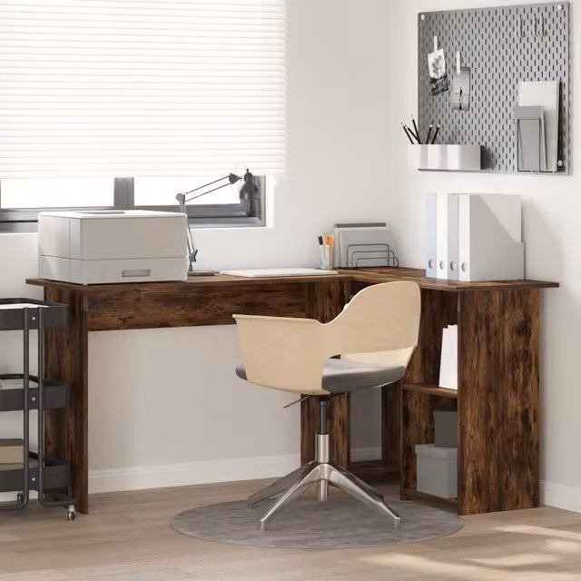 Berkfield Home Smoked Oak Corner Computer Desk in Brown