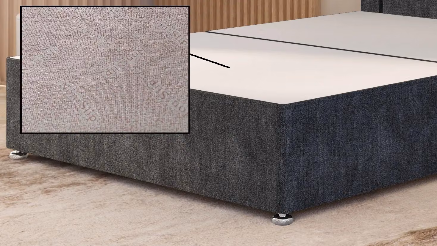 Somnior Chambery Divan Bed Frame with Floor Standing Headboard in Anthracite Grey Fabric, W/D/H: 180 x 200 cm – 2