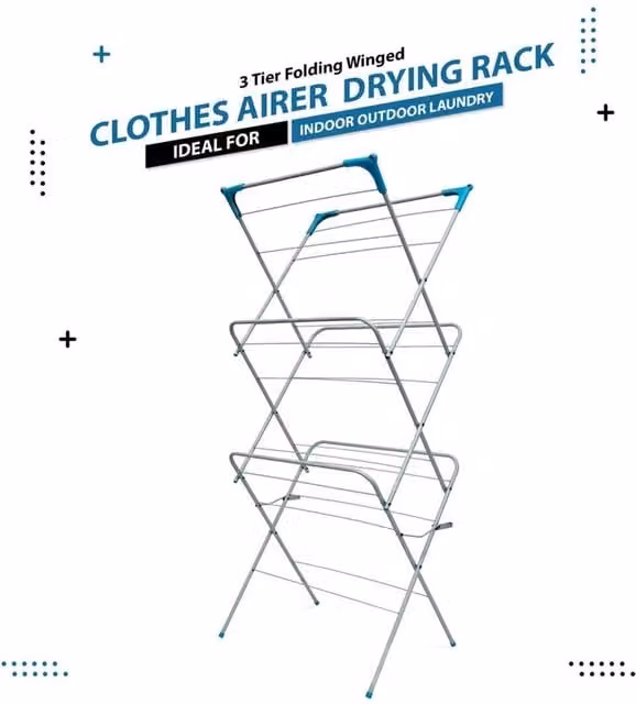 Nordara 3 Tier Extendable Laundry Airer Drying Rack in Silver
