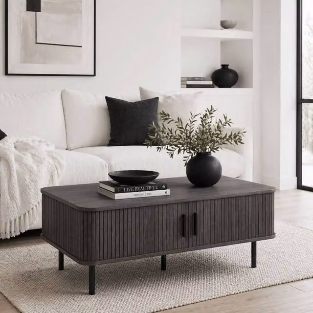 Wyld Haus Yocoma Grey Wood Effect Rectangular Coffee Table with Tambour Sliding Doors