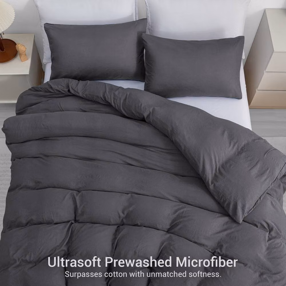 Pamposh Reversible Microfibre Duvet Cover and Pillowcase Set, Dark Grey, King Size (180x200 cm) – 3