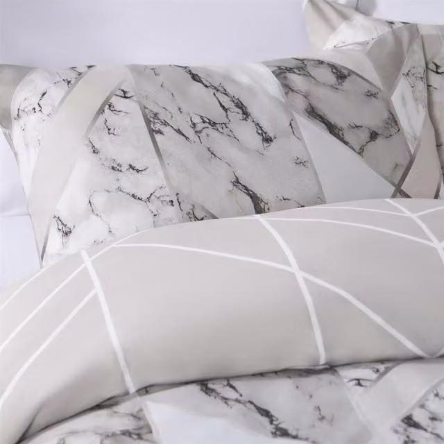 OHS Grey Marble Graphic Reversible Duvet Cover and Pillowcase Set, Polyester, W: 90 cm, L: 200 cm