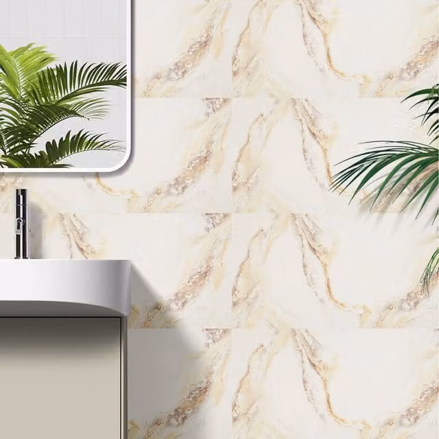 Komore 10-Piece Abstract Modern Marble Wall Stickers, Waterproof and Fire-Resistant, Self-Adhesive, Yellow and White