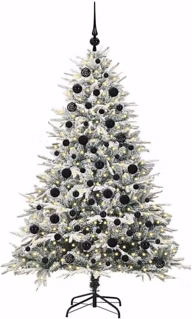 Berkfield Home Realistic Pre-lit Artificial Christmas Tree with Ball Set in Green and White, Height: 180 cm