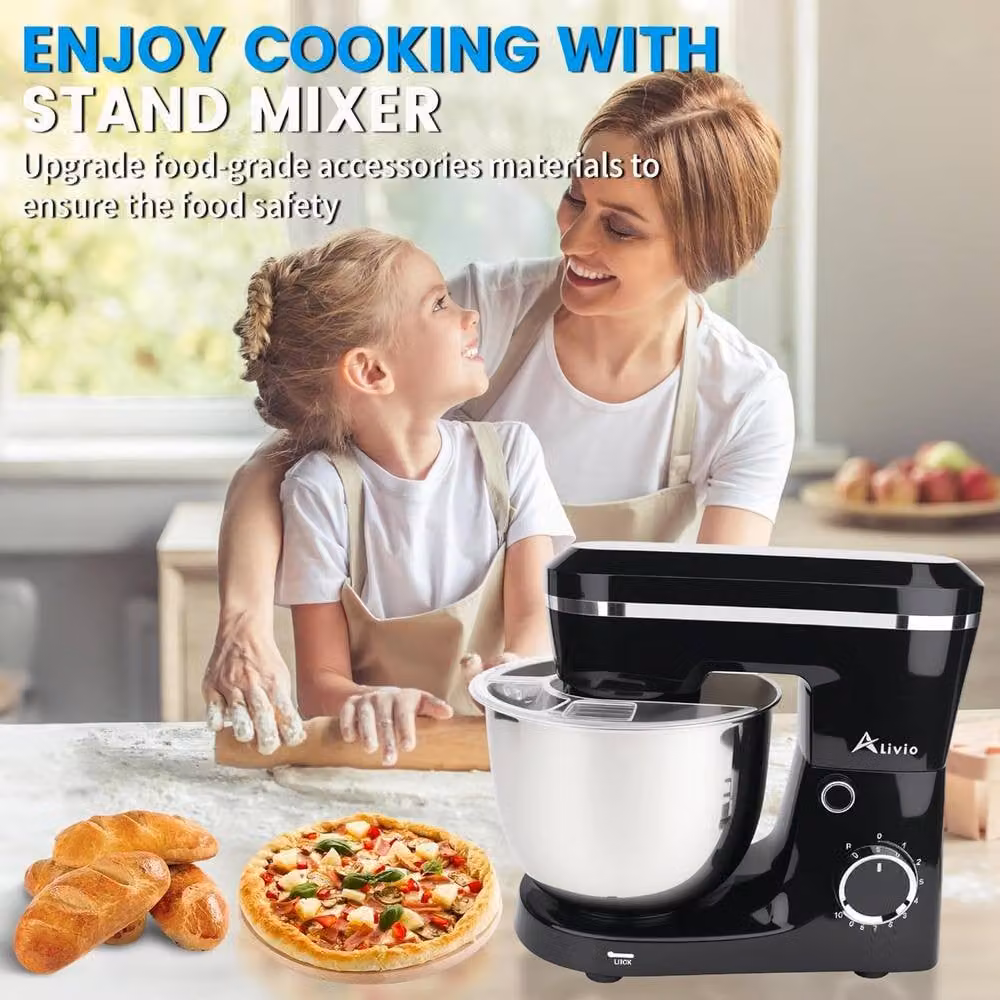 Alivio Heavy-Duty 1500W Multifunction Electric Stand Mixer with 5L Stainless Steel Bowl in Black – 6