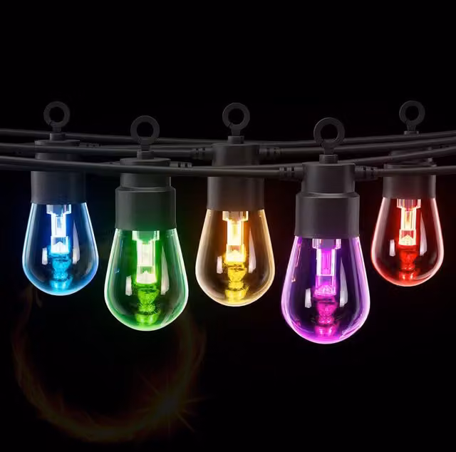 Livingandhome Solar Smart RGBIC Sphere String Lights with 15 Bulbs and Remote Control, Black, 6m Cable