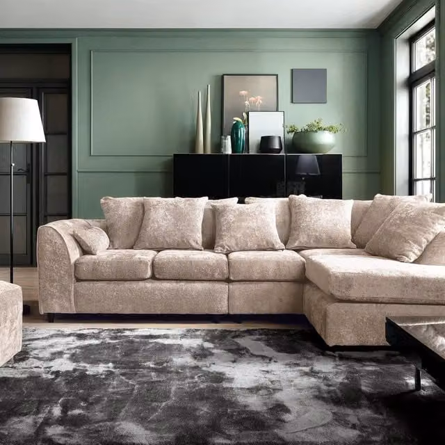 Abakus Direct Harriet Large Right Facing Corner Sofa in Cream Crushed Chenille