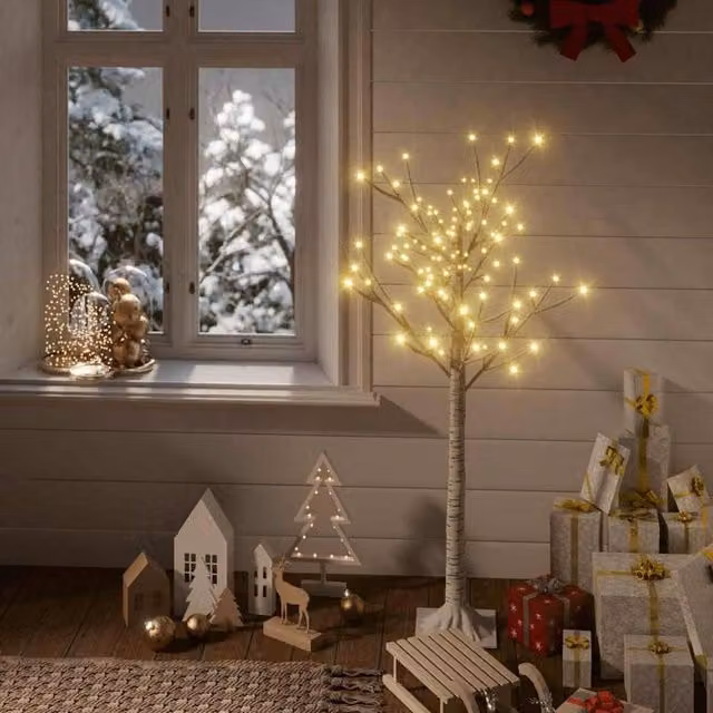 Berkfield Home Willow Christmas Tree with 128 Warm White LEDs, 1.2 m, White – 1