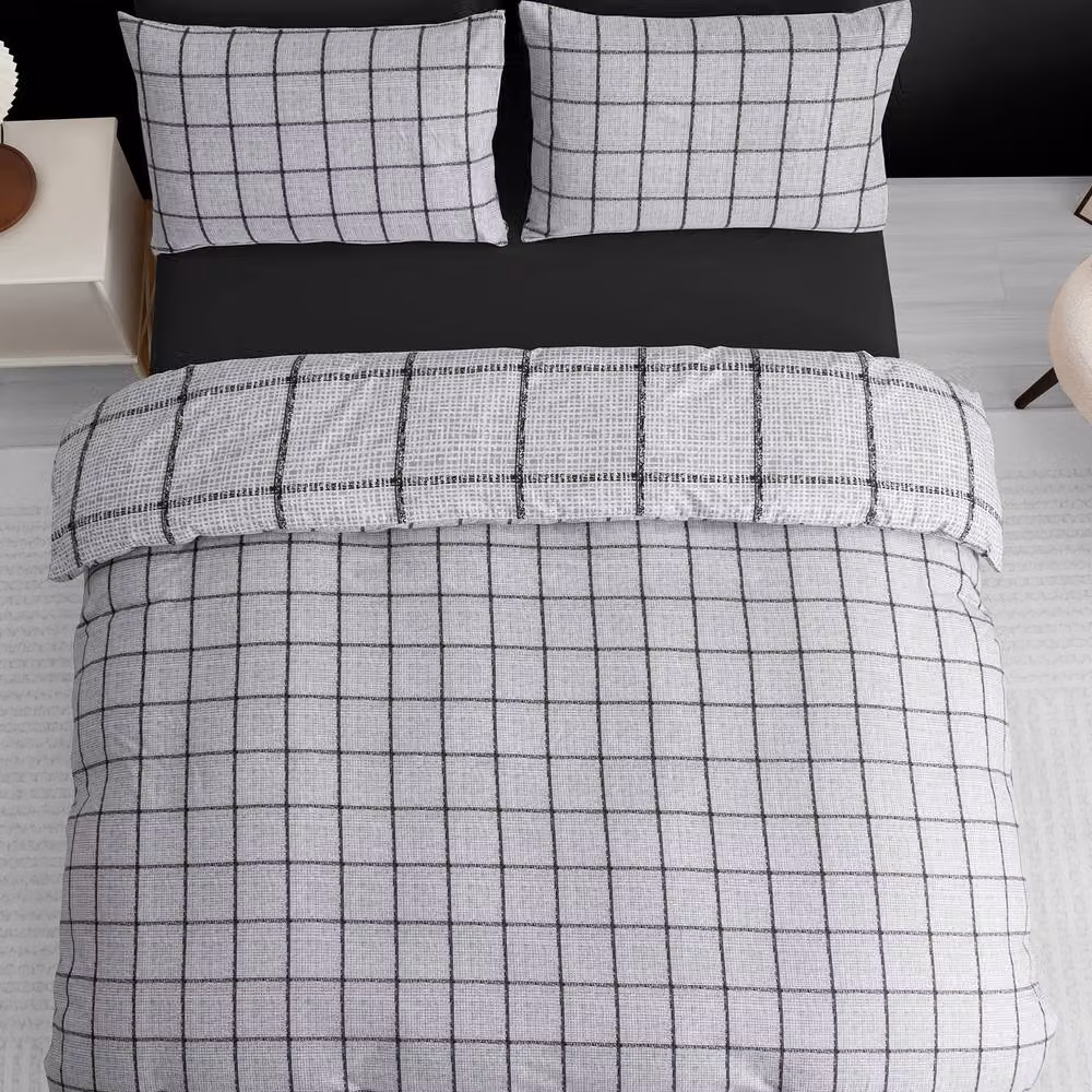 Pamposh Reversible Microfibre Duvet Cover and Pillowcase Set, Grey and Black, W: 180 cm x H: 200 cm – 4