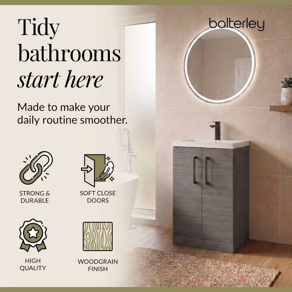 Balterley Modern Freestanding Bathroom Vanity Unit in Grey with Black Details, W: 50 cm – 3