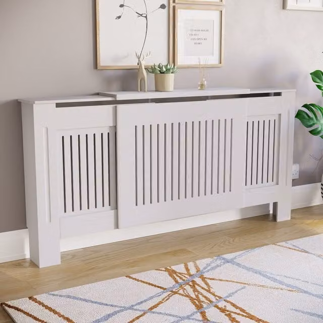Vida Designs Chelsea Adjustable Geometric MDF Radiator Cover, White, H: 204 cm, W: 140 cm, D: 20 cm