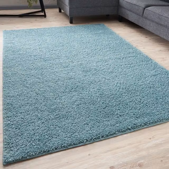 THE RUGS Soft Plain High Pile Shaggy Rug for Living Room or Bedroom in Duck Egg Blue, W/D/H: 120 x 170 cm