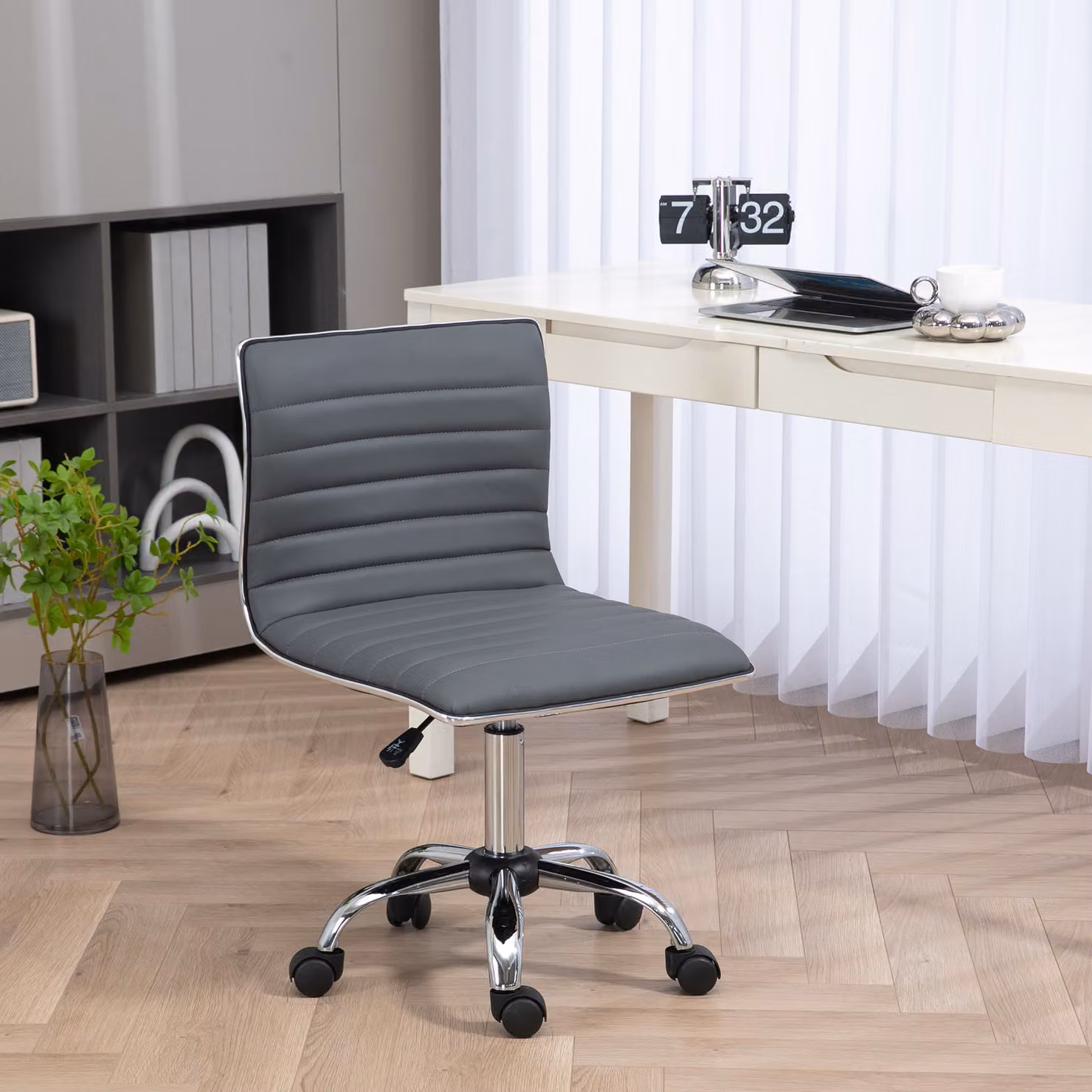 Vinsetto Armless PU Leather Office Task Chair in Dark Grey with Adjustable Height and 360 Degree Swivel Wheels – 2