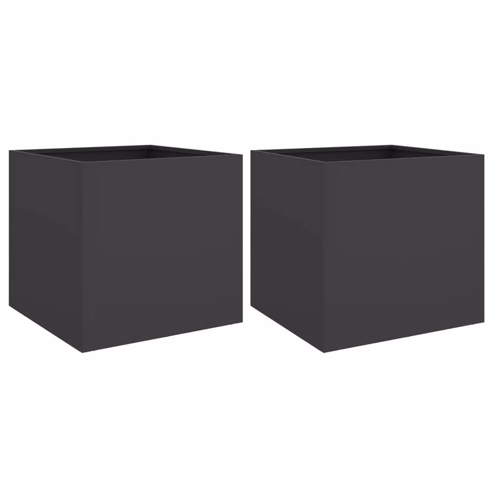 Berkfield Home Steel Planter Tub, 2 Pieces, Black, W: 49 cm, D: 47 cm, H: 46 cm – 2