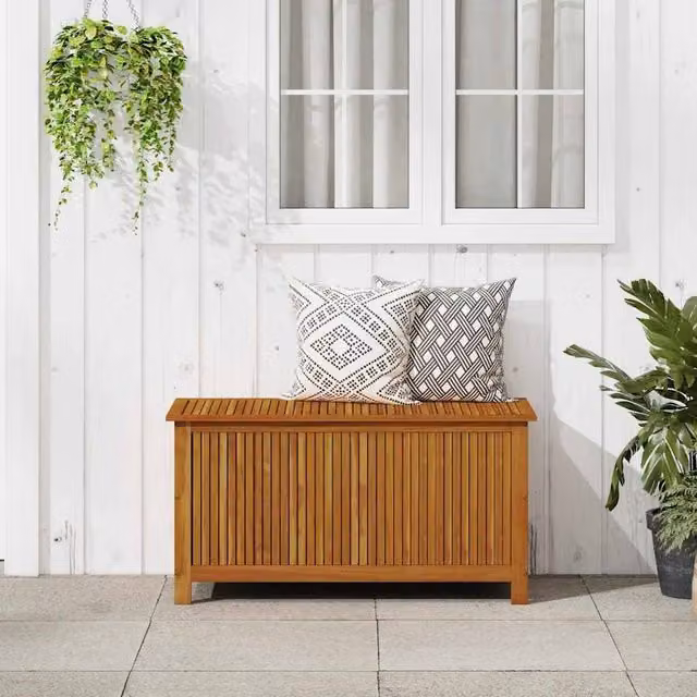 Berkfield Home Garden Storage Box in Brown Solid Oiled Acacia Wood, W/D/H: 113 x 50 x 58 cm
