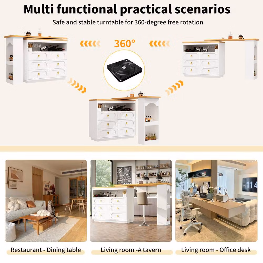 Rolipo White 360 Degree Rotating Bar Table with 6 Drawers and Spice Rack – 2