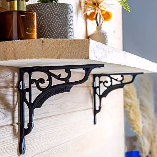Hammer and Tongs Ornate Iron Shelf Bracket in Matt Black, Pack of 4 – 4
