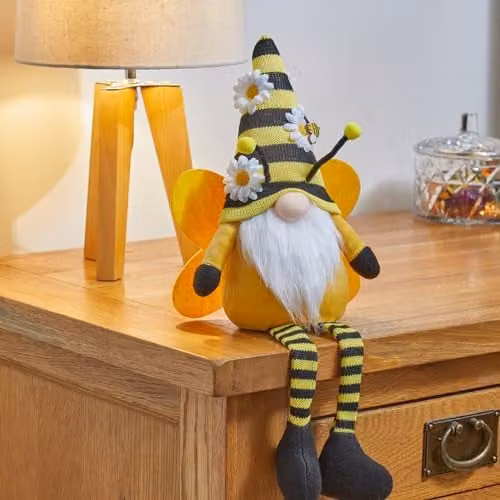 mysmartbuy Seated Buzz Gonk Bumble Bee Scandinavian Tomte Gnome Figurine in Black, Yellow and White, H45 x W20 x D11 cm – 1