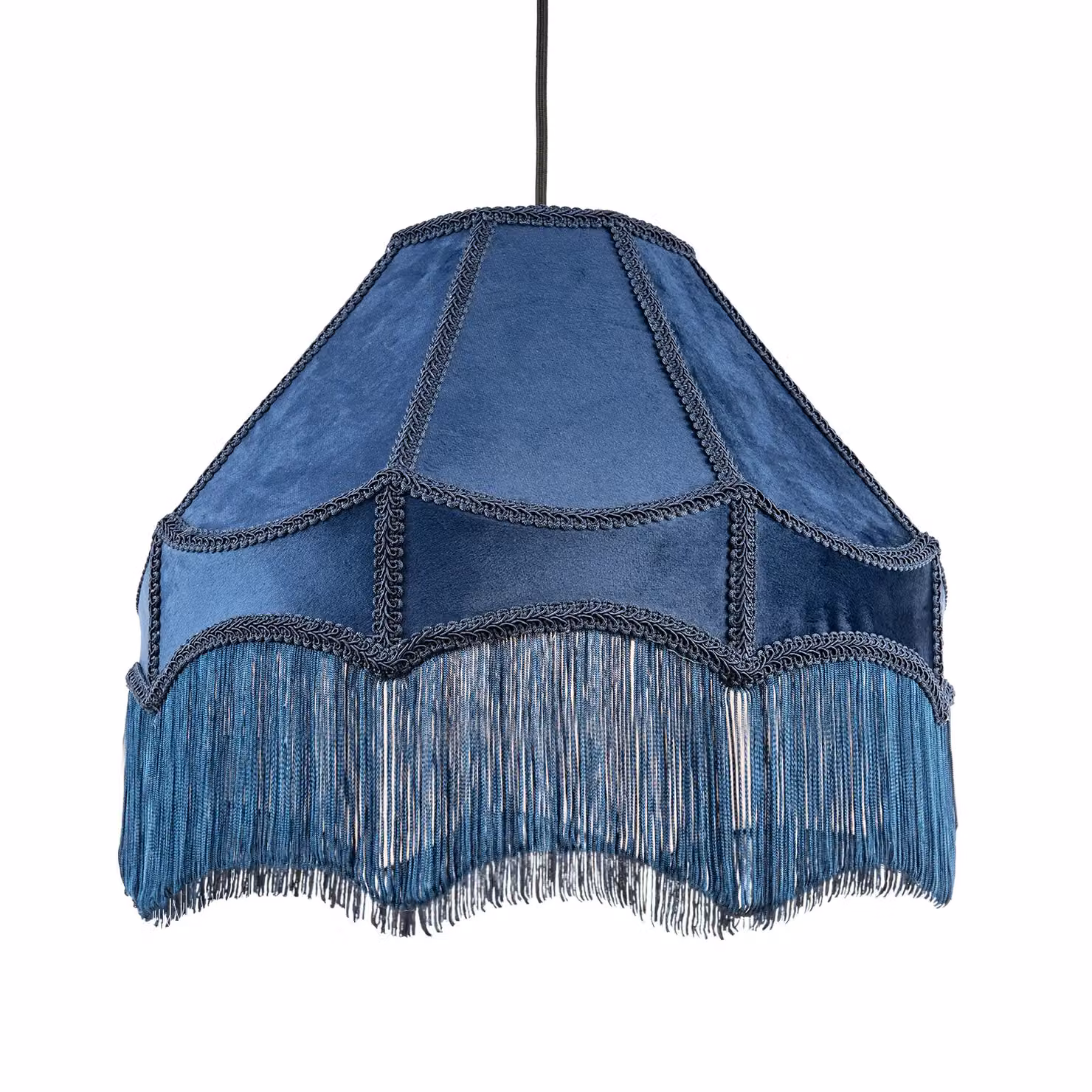 Happy Homewares Traditional Victorian Empire Soft Velvet Lamp Shade with Lengthy Tassels in Midnight Blue, Diameter: 40.64 cm – 2