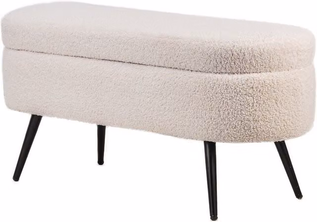 Nordlys Scandinavian Design White Bouclé Bench with Metal Legs – 1