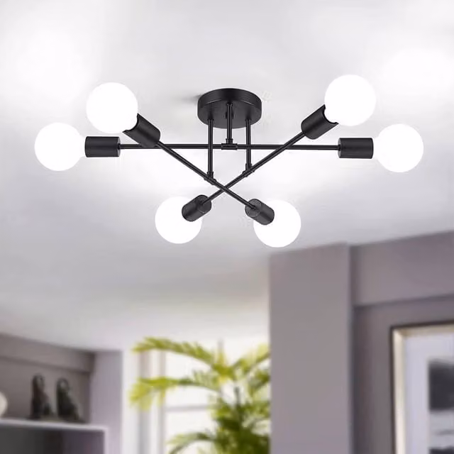 Goeco Sputnik 6-Arm Ceiling Chandelier in Black and Gold, Diameter: 52 cm – 1