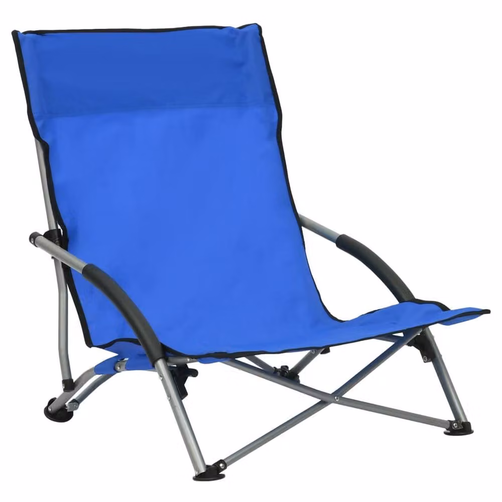 Berkfield Home Set of 2 Blue Fabric Folding Beach and Garden Chairs with Armrests – 2