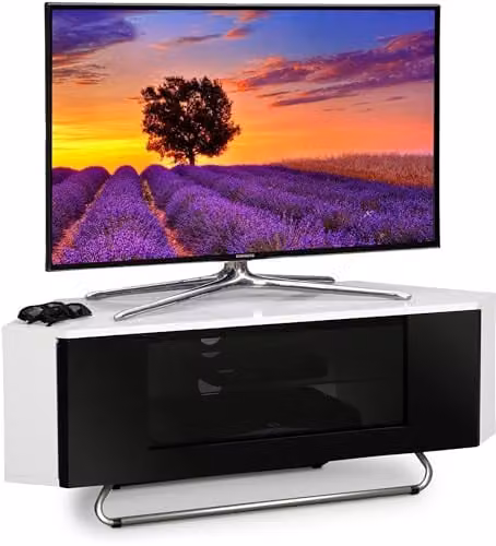 Centurion Supports Hampshire Corner-Friendly Gloss White and Black Contrast TV Cabinet for 26-50 inch Flat Screen TVs W/D/H: 111 x 40 x 41 cm