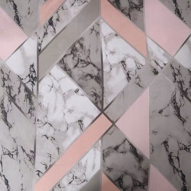 OHS Reversible Marble Graphic Duvet Cover and Pillowcase Set in Pink, W: 140 cm, L: 200 cm