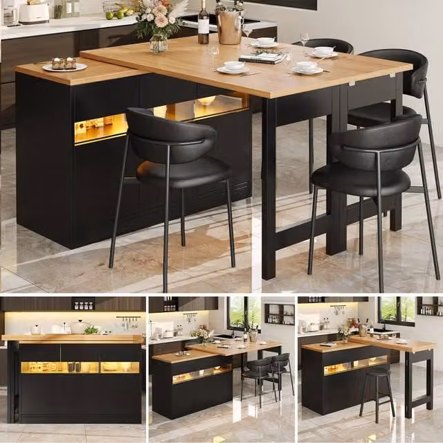Matteo Smart Extendable Bar and Dining Table in Black Matt MDF