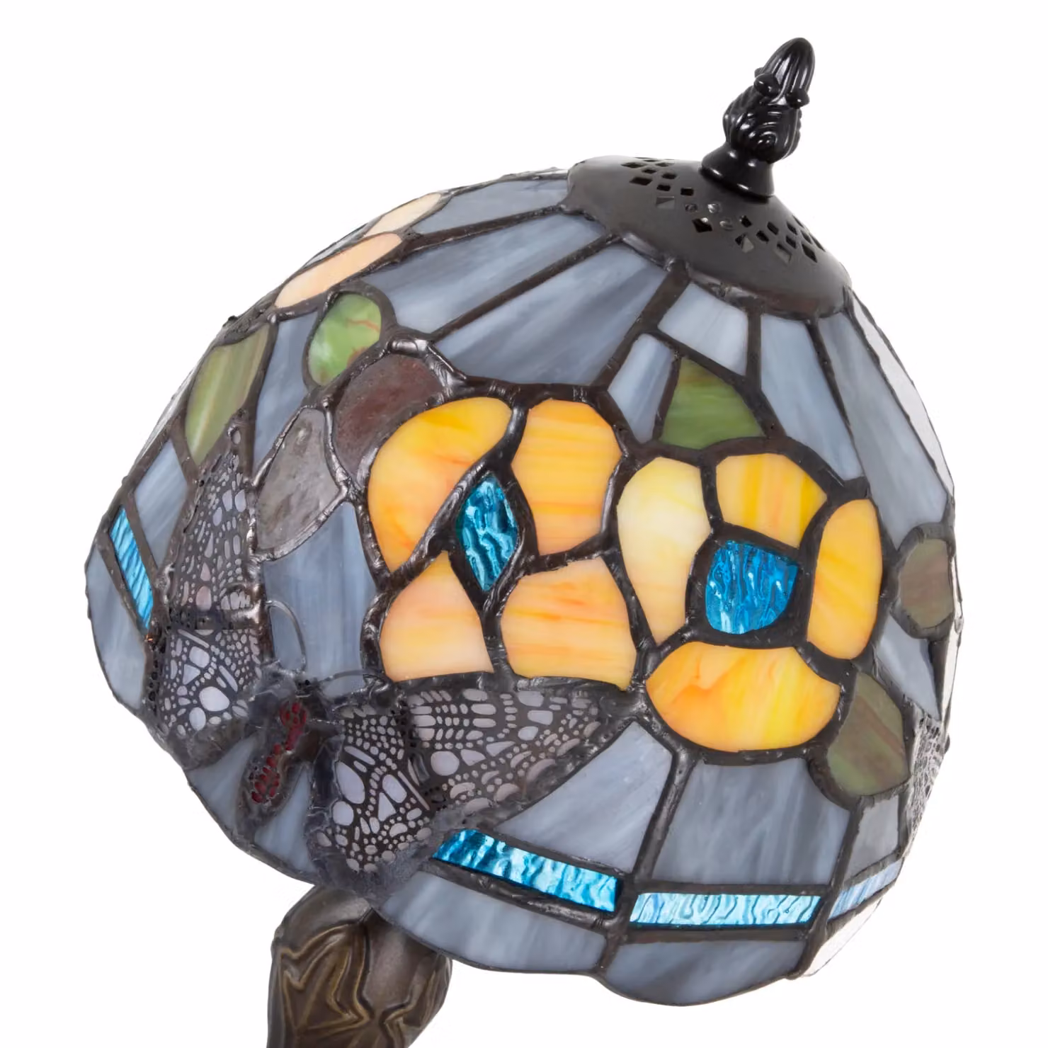 Happy Homewares Purple Stained Glass Butterfly Tiffany Table Lamp with Bronze Base and Multicolour Accents H: 35.0 cm – 2