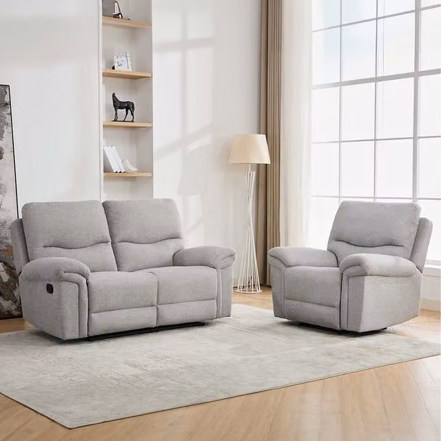 More4Homes Fosse 3-Seater Manual Recliner Sofa Set in Light Grey Fabric