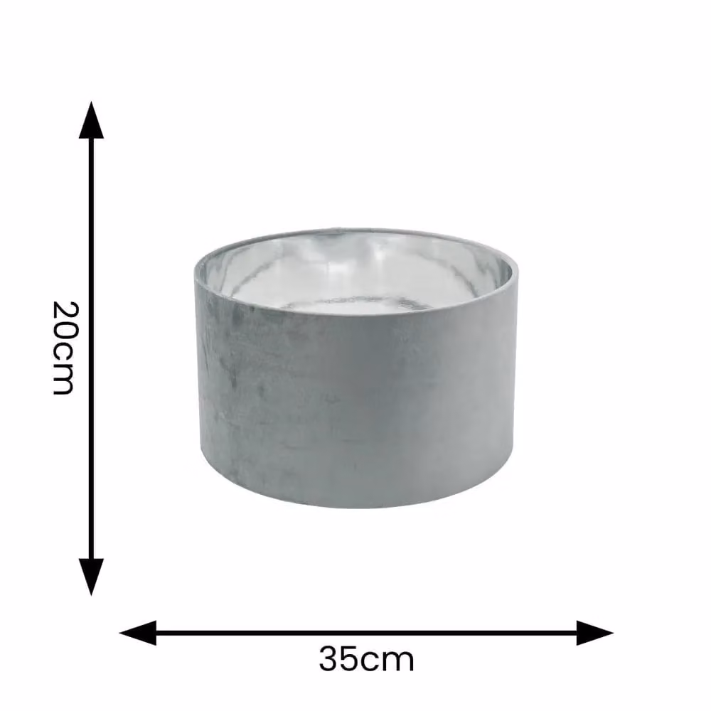 ValueLights Reni Cylinder Easy Fit Ceiling Lamp Shade in Grey Velvet with Chrome Inner, Width: 35 cm – 3