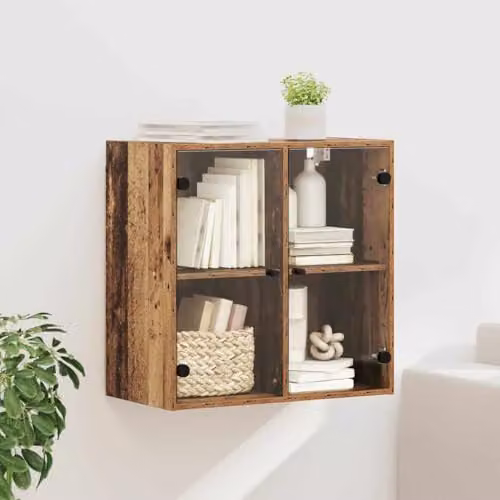 vidaXL Modern Wall Cabinet in Brown with Glass Doors and Internal Shelves, W/D/H: 68.0 x 37.0 x 68.5 cm – 2