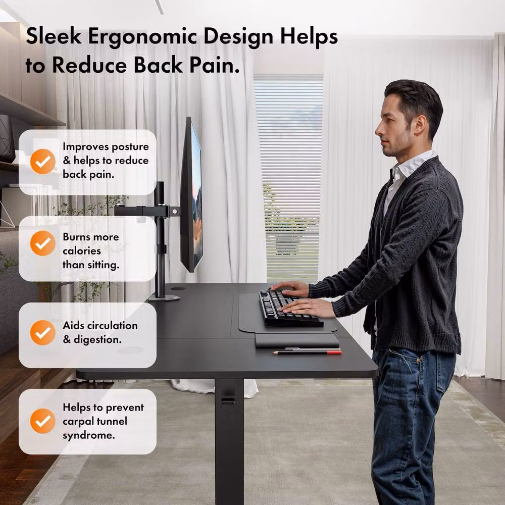 VonHaus Electric Height Adjustable Standing Desk in Matt Black, W/D/H: 140 x 60 x 72 cm – 3