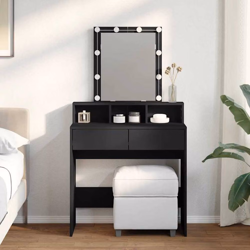 Berkfield Home Beautiful Dressing Table with Hollywood LED in Black, W/D/H: 80 x 41 x 144.5 cm – 2