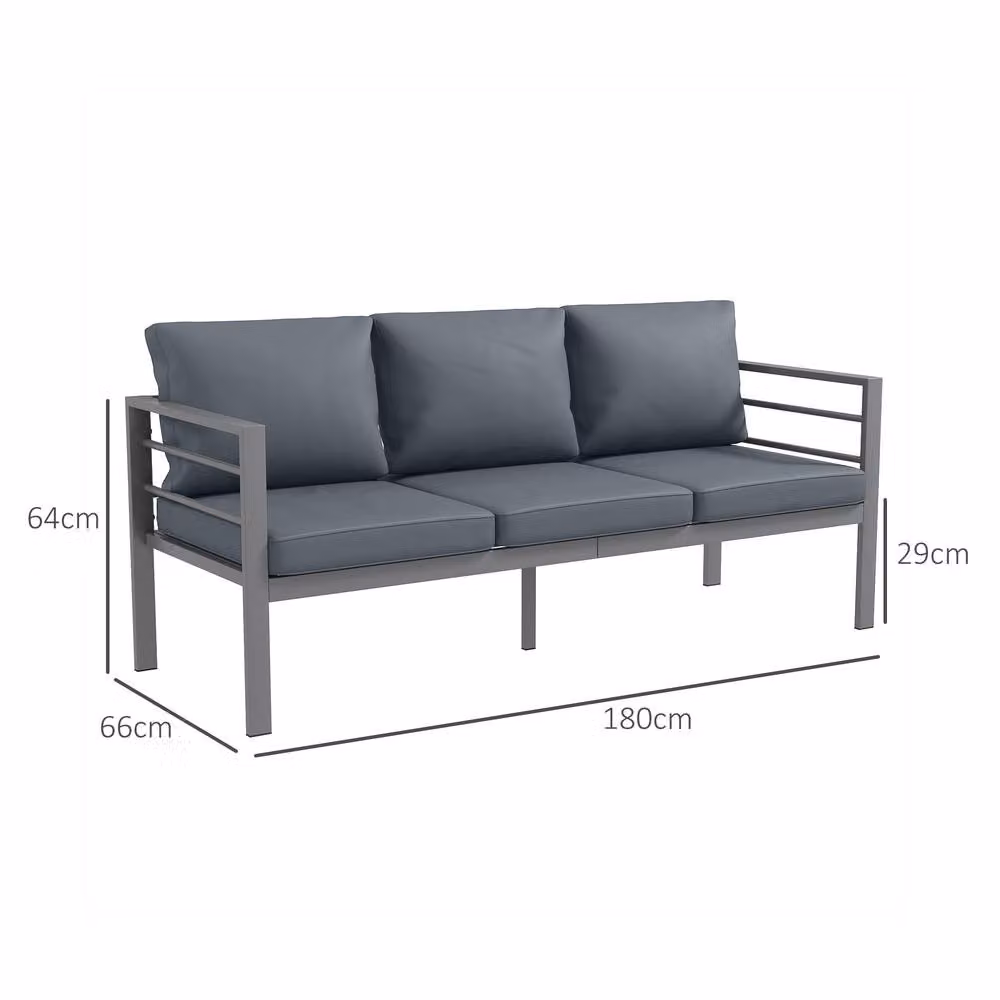 OUTSUNNY 3-Seater Aluminium Frame Garden Bench with Cushions, Backrest and Armrests in Grey – 2