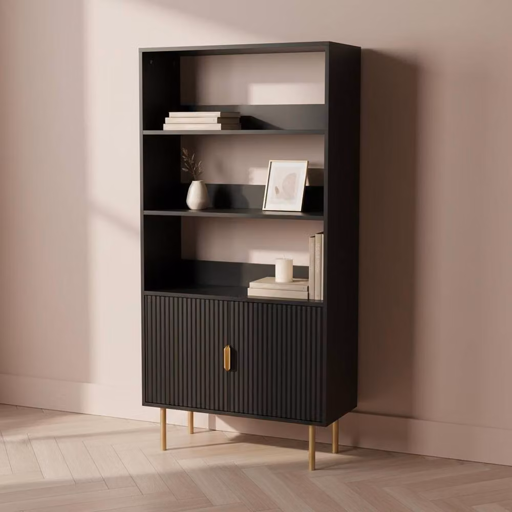 OHS Modern Ribbed Display Unit with Drawers and Shelving in Matt Black – 2