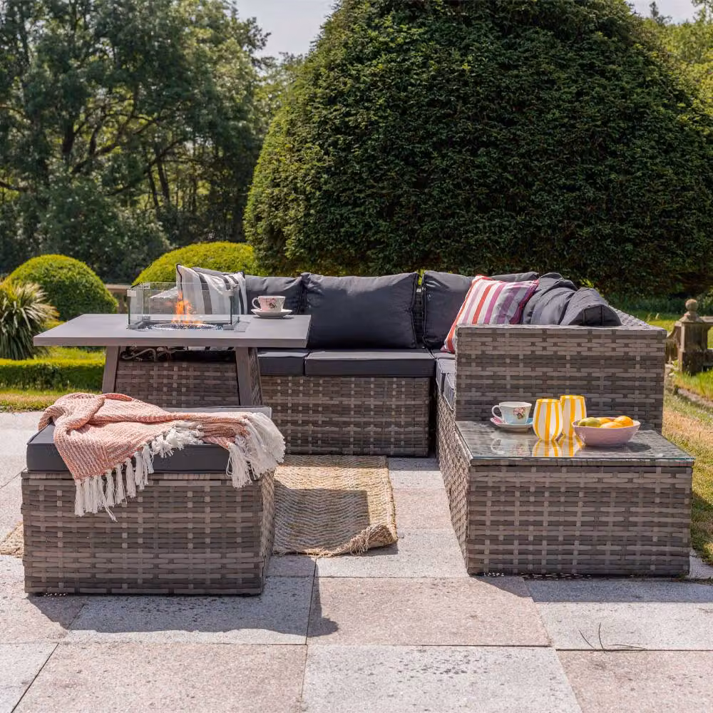 Furniture Maxi Vancouver 6 Seater Grey Polyrattan Corner Sofa Set with Cubic Fire Pit Table – 2