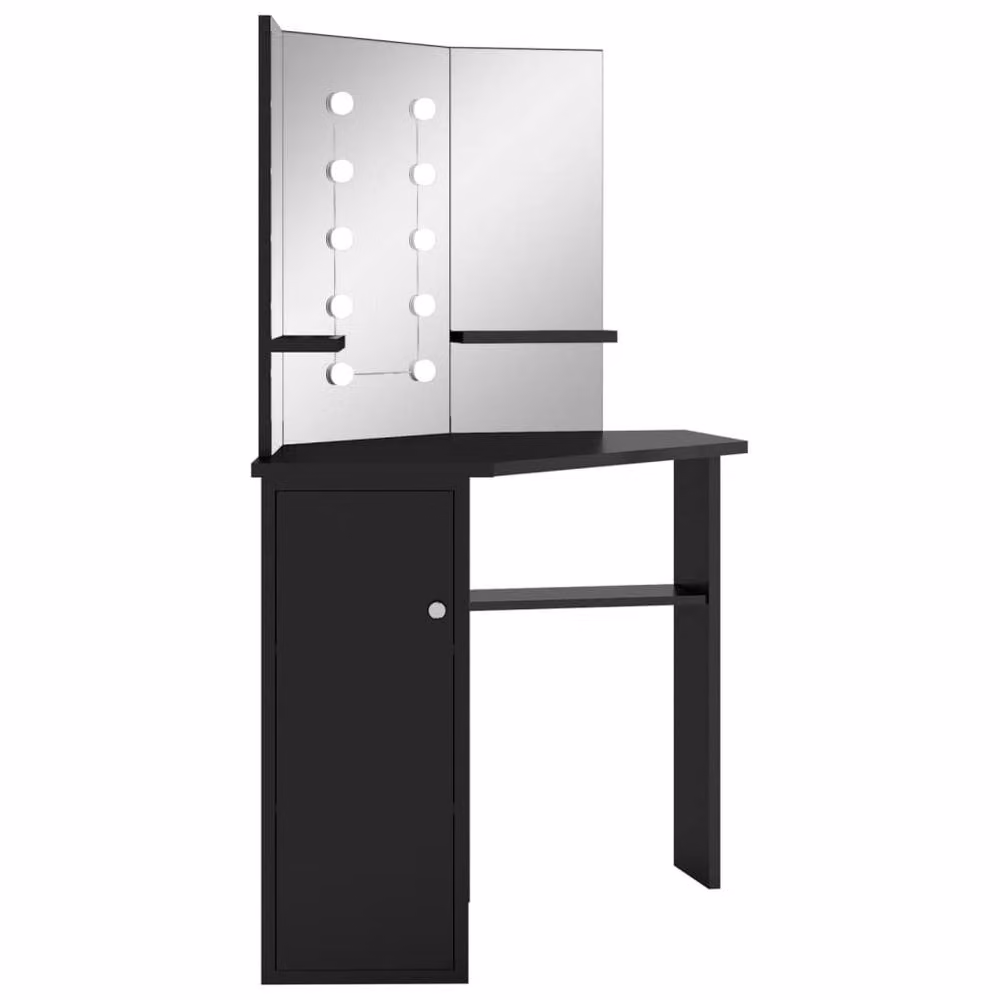 Berkfield Home Modern Corner Dressing Table with LED in Black, W/D/H: 111 x 54 x 141.5 cm – 2