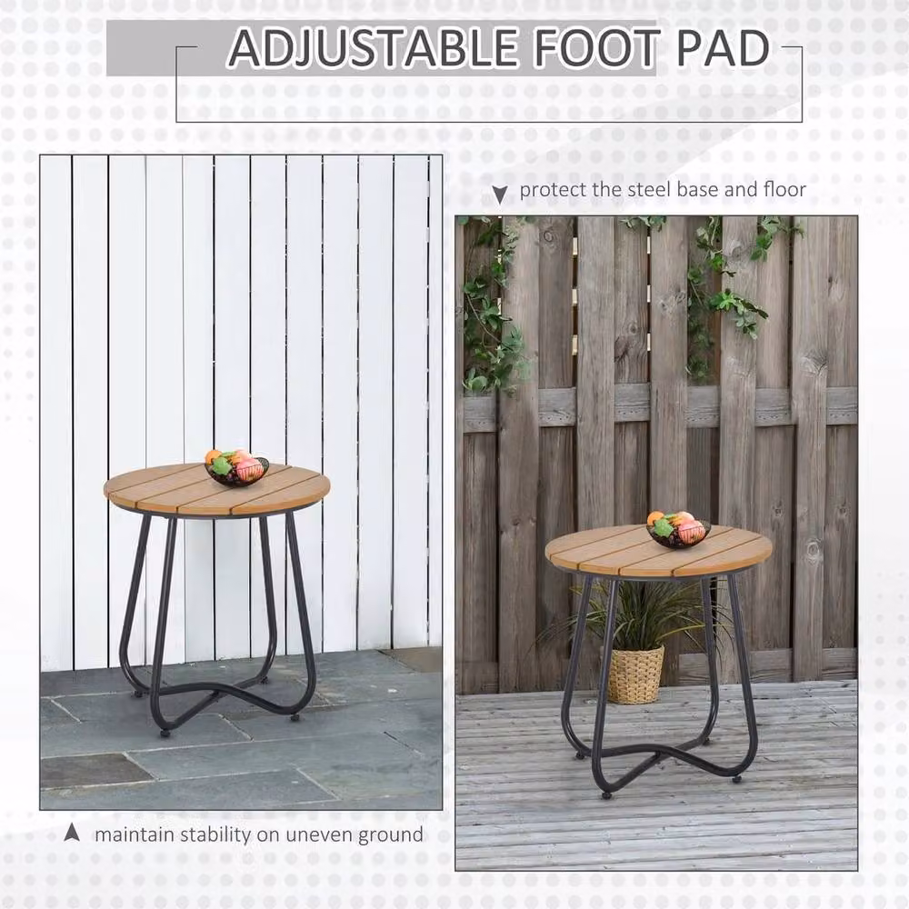 KORVIXA Round Outdoor Side Table in Brown with Adjustable Leg Pads – 3