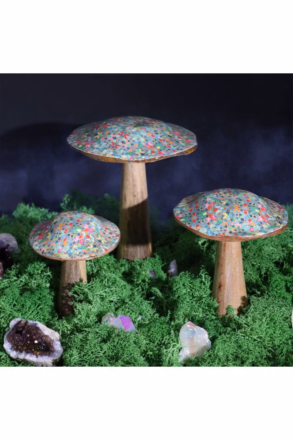 KDMD Small Multicolour Wooden Mushroom with Mediterranean Geometric Tile Pattern – 2