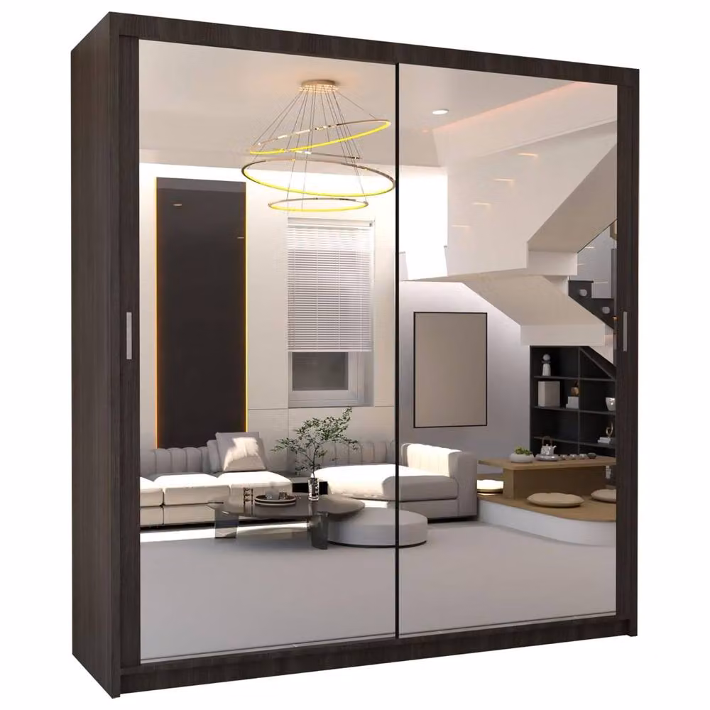 MN Furniture Double Mirror Sliding Door Wardrobe in Dark Brown, W: 150 cm, H: 217 cm – 2