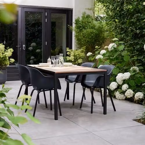Keter Porto Rectangular Outdoor Dining Table in Brown and Grey with Powder Coated Steel Frame – 3