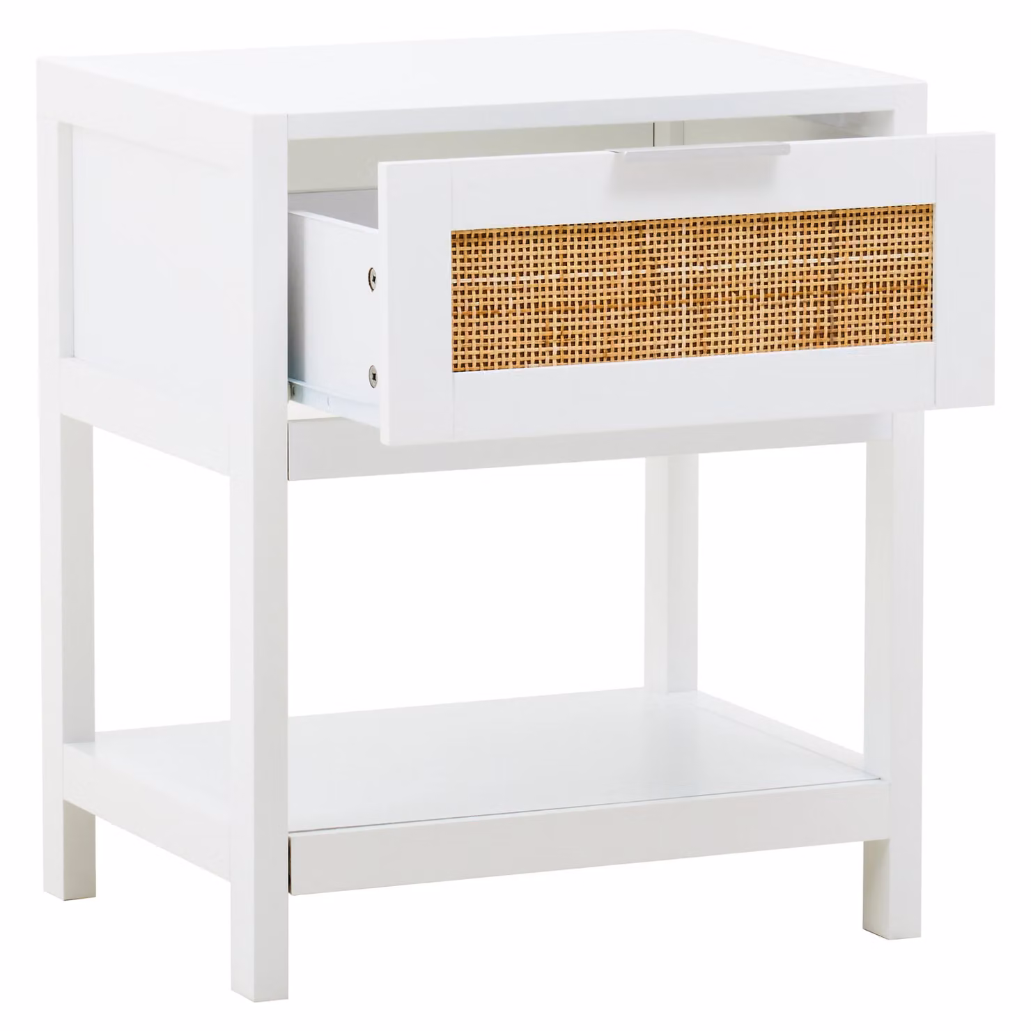 Orsina Rustic White Wood and Rattan Side Table – 2