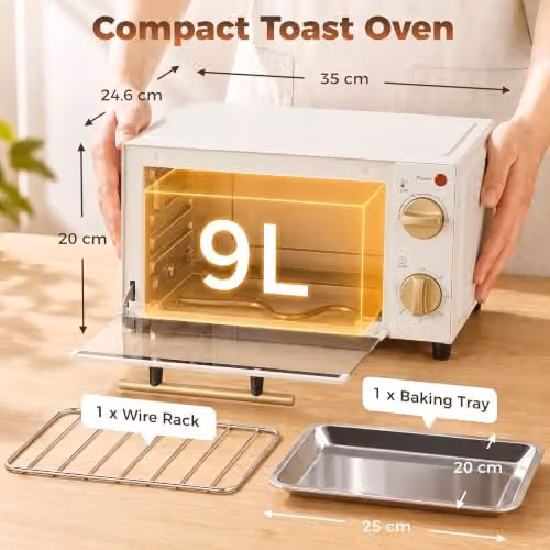 HOMCOM 9L Mini Toaster Oven with Timer Control, 750W, White – 3
