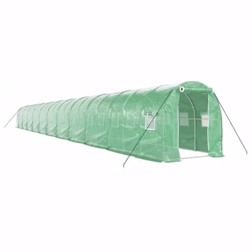 vidaXL Greenhouse with Steel Frame, Green, 44 m2, W/D/H: 22 x 2 x 2 m