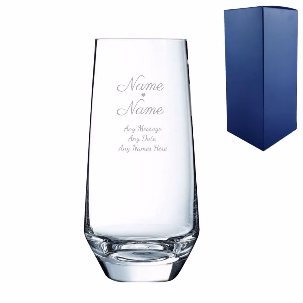 Uniqueful Personalised Engraved Lima Hiball Tumbler Glass for Couples in Clear